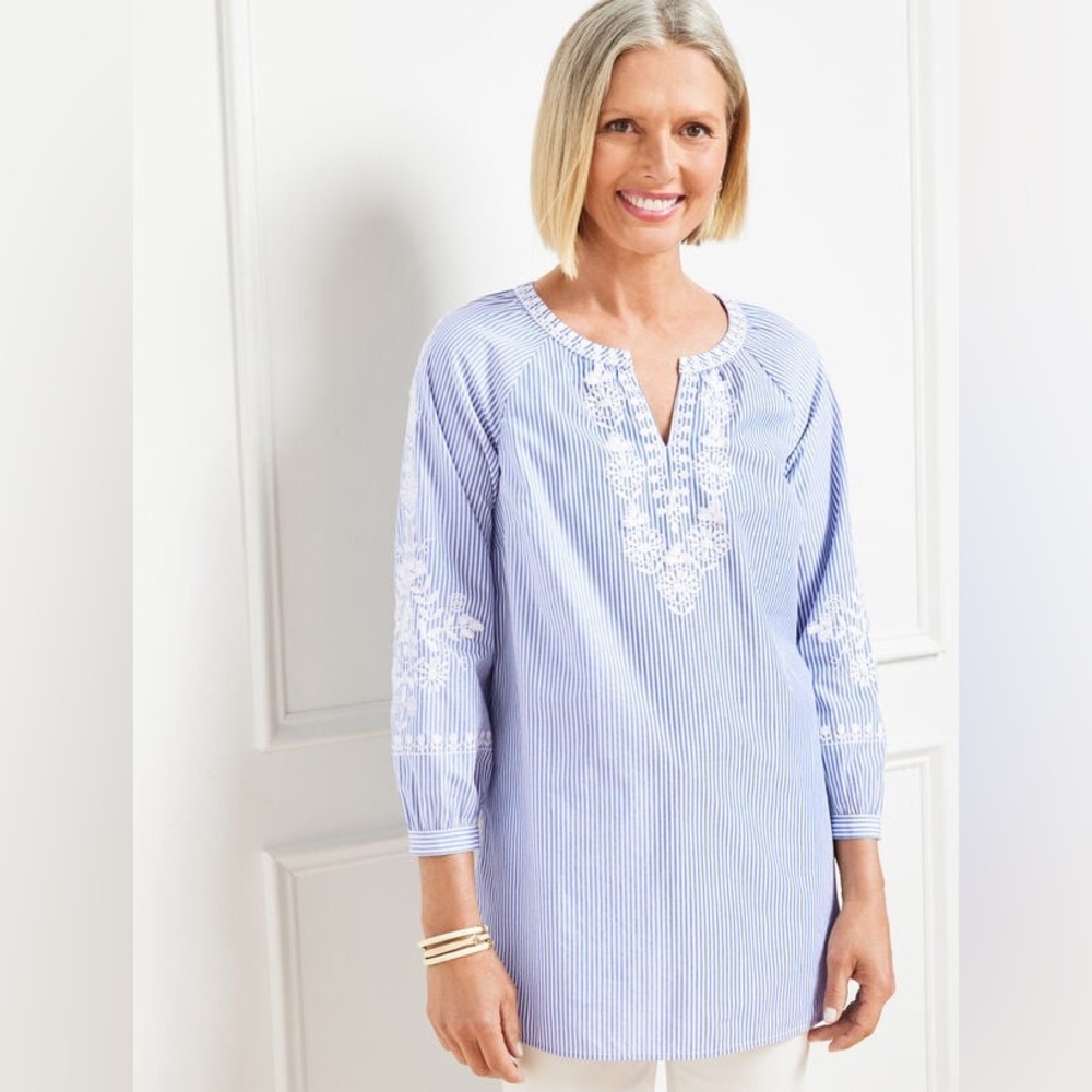 Talbots-‎ Blue Embellished Tunic with 3/4 Sleeves Size XL